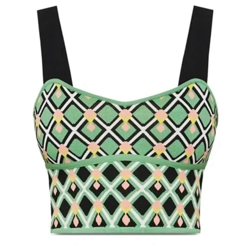 BCBGMAXAZRIA Women's Geo Print Knit Crop Top and skirt